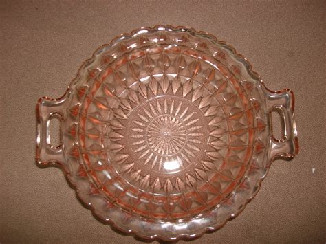 Lovely Vintage Jeannette Glass Windsor Diamond Open Handled Pink Depression Bowl