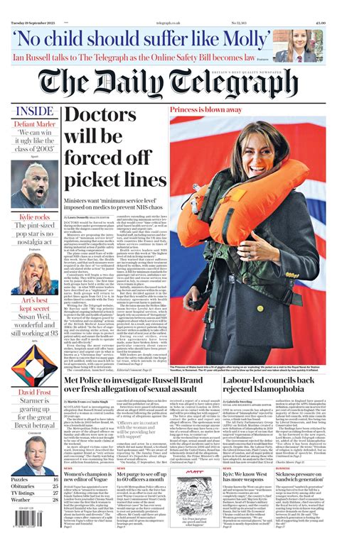 Daily Telegraph Front Page 19th Of September 2023 Tomorrow S Papers