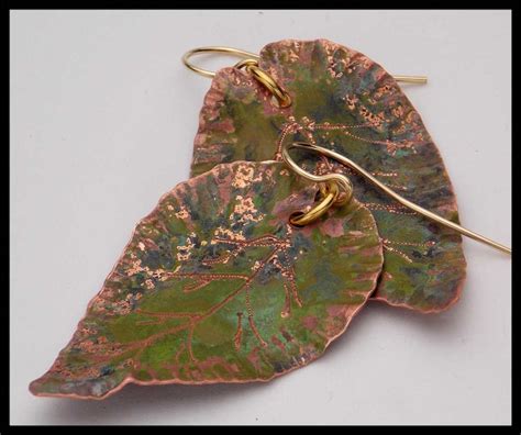 Copper Leaves Handforged Patinated Engraved Copper Leaf Etsy