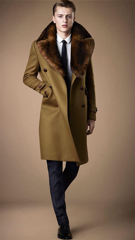 Lyst Burberry Rabbit Fur And Wool Military Coat In Brown For Men