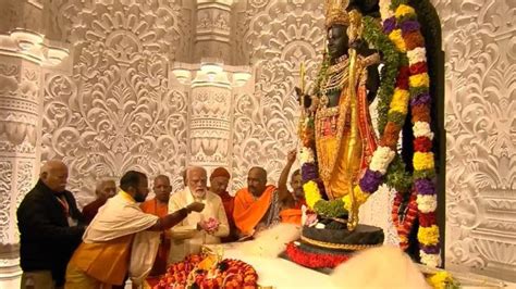 Ram Lalla Idol Consecrated In Ayodhya Temple In Grand Ceremony Pm Modi Leads Prayers
