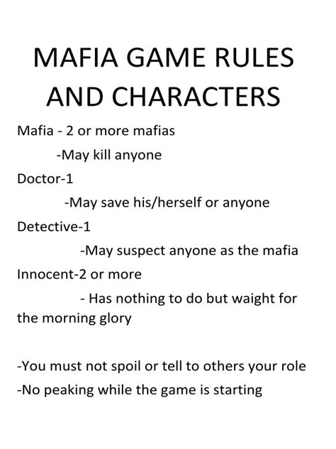 mafia game rules and characters pdf