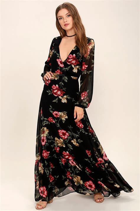 stunning black floral print dress long sleeve maxi maxi dress 78 00 lulus