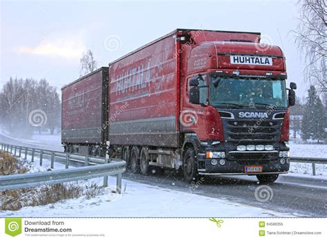 New Scania Cargo Truck In Snowfalll Editorial Image Image Of Huge