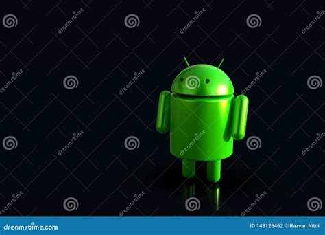 Android Logo Robot Character 3d On Dark Background Editorial