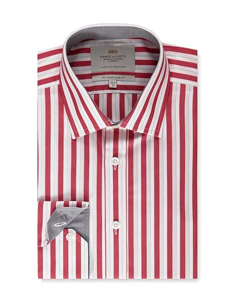 Hawes And Curtis Mens Long Sleeve Formal Red And White Bold Stripe Slim Fit