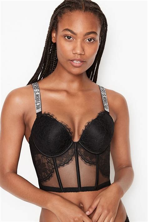 Victoria S Secret Black Very Sexy Shine Strap Lace Corset Bra Top