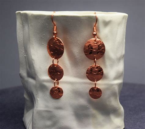 Hammered Copper Round Drop Earrings Etsy