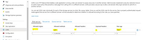 How Can I Set Cors In Azure Blob Storage In Portal