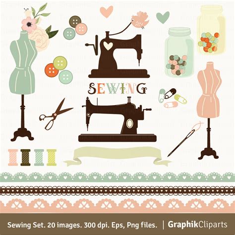 Sewing Set. Sewing machine craft clip art sewing clip art