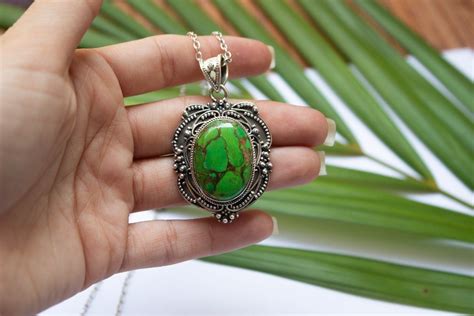 Green Copper Turquoise Pendant 925 Sterling Silver, Turquoise Pendant, Turquoise Je… | Turquoise ...