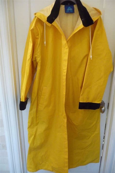 Classic Yellow Slicker Raincoat Acadia Size Xl Denim Coat Women Raincoat Coats For Women