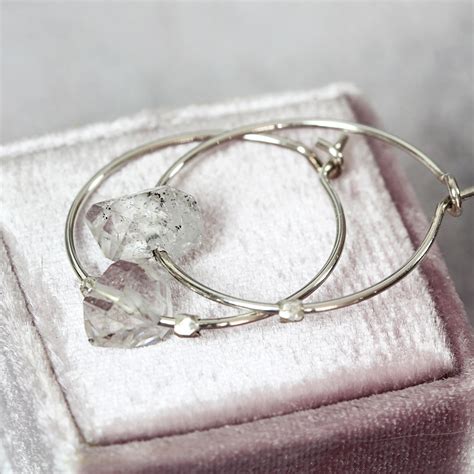 Herkimer Diamond Earrings Raw Crystal Hoop Earrings