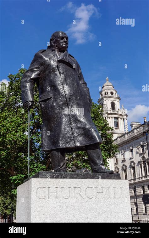 The Statue Of Winston Churchill At Parliament Square In London England