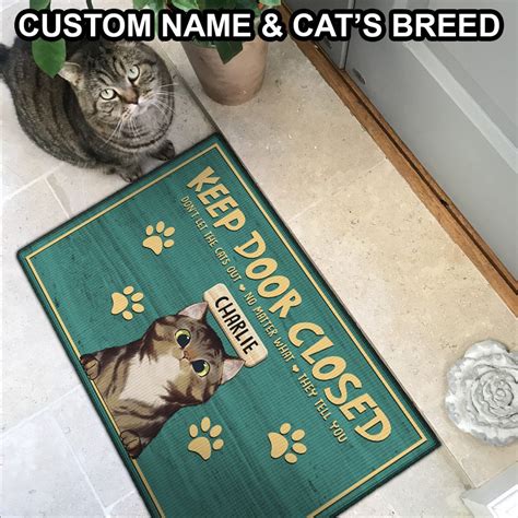 Personalized Funny Cat Doormat Keep Door Closed Green Etsy