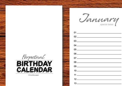 Perpetual Calendar Birthday Calendar Printable Black And White Etsy Uk