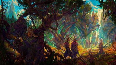 Wallpaper Colorful Forest Fantasy Art Overgrown Creature Staff