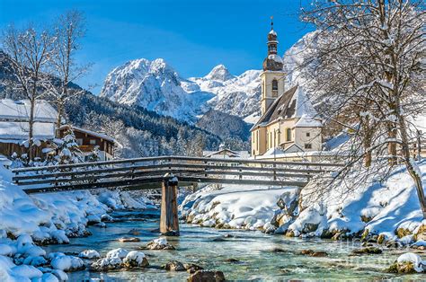 Winter Landscape In The Bavarian Alps With Church Ramsau Germa