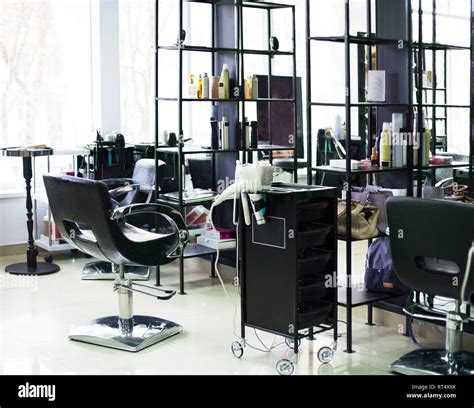 Brand New Interior Of European Beauty Salon Work Place Of Hair Stylist