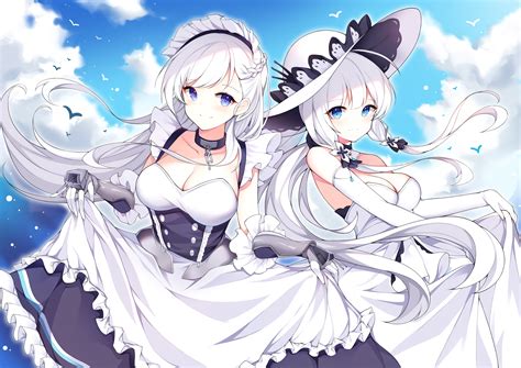 2girls Animal Anthropomorphism Apron Aqua Eyes Azur Lane Belfast Azur