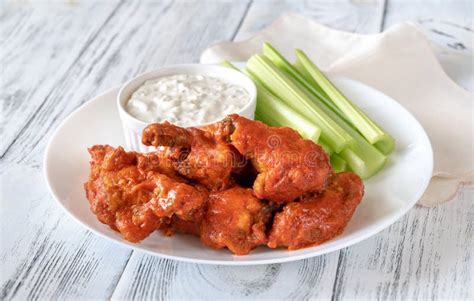 Bowl Of Buffalo Wings With Blue Cheese Dip Stock Photo Image Of