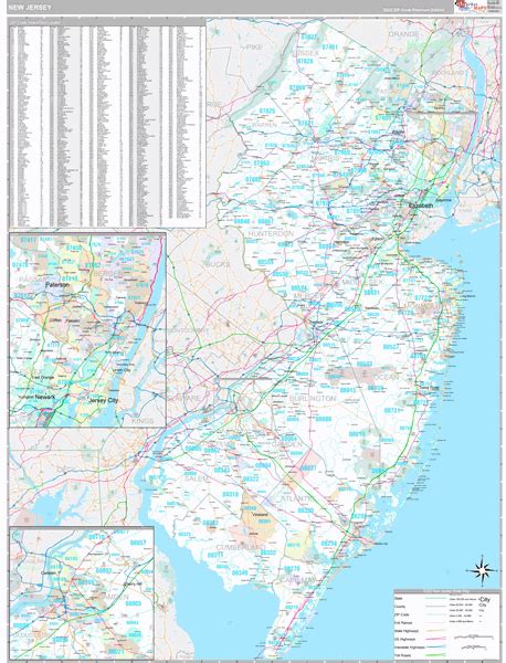 New Jersey Wall Map Premium Style By Marketmaps Mapsales