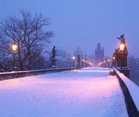 Charles Bridge In Winter Prague Czech Republic Зима