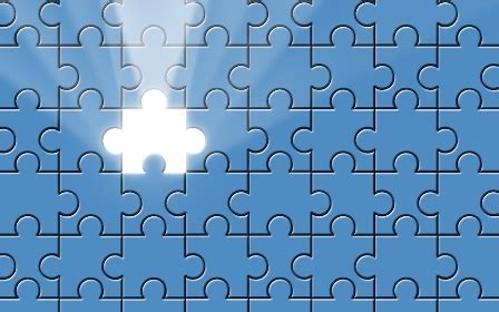 Am a puzzle to me why i even care. Blue puzzle with missing piece and light beam - Potpourri101