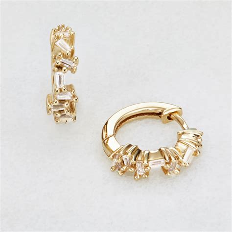Jagged Diamond Style Huggie Hoop Earrings By Lily Roo Diamond