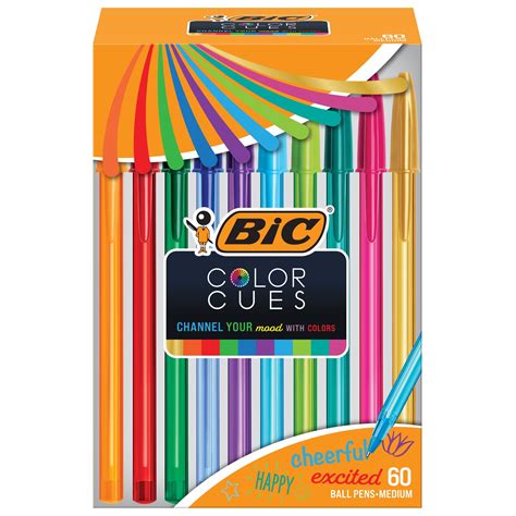Bic Color Cues Pen Set 60 Count Pack Assorted Colors Fun Color Pens