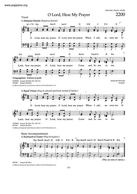 Hymn O Lord Hear My Prayer Sheet Music Pdf Free Score Download ★
