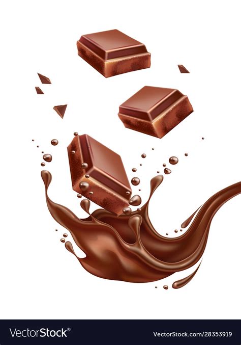 Realistic Chocolate Splash With Bar Pieces Vector Image