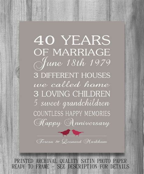 Ruby anniversary gifts for a 40th wedding anniversary. 4Oth Wedding Anniversary Gift RUBY Personalized Birds ...