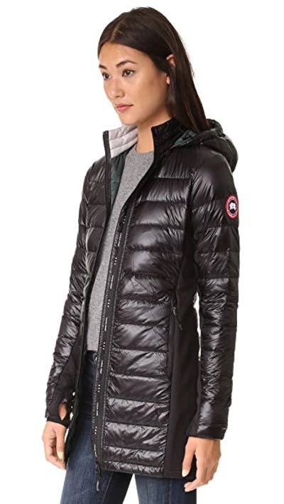 Canada Goose Hybridge Hooded Stretch Jersey And Quilted Shell Down Coat In Black Modesens