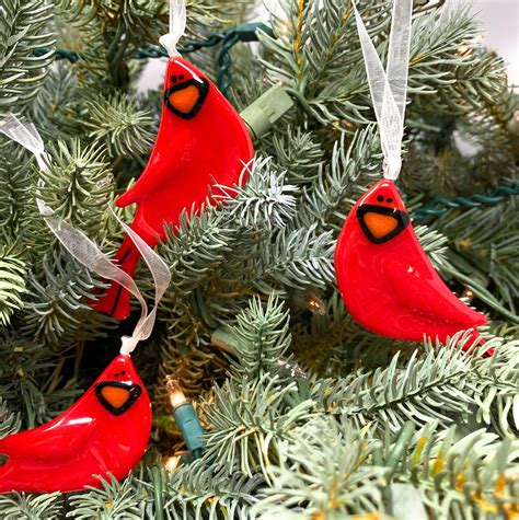 Fused Glass Cardinal Ornament Handcrafted In Maine