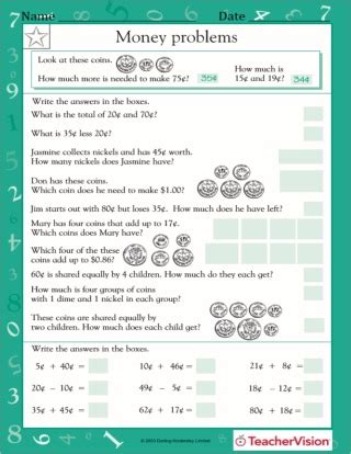 Money word problems 2nd grade. Money Word Problems I Worksheet (Grade 2) - TeacherVision