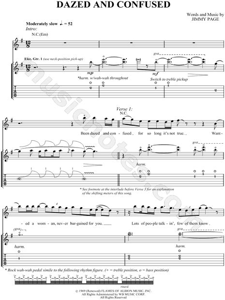Dazed And Confused Bass Tab - Led Zeppelin "Dazed and Confused" Guitar Tab in E Minor - Download