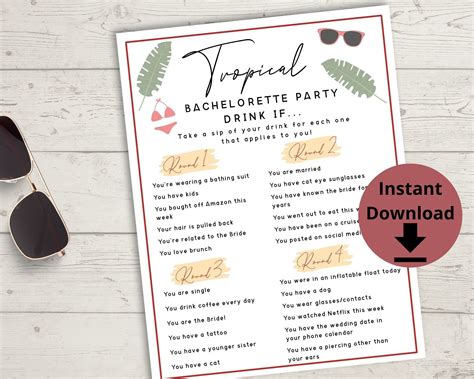 Tropical Bachelorette Party Drink If Game Beach Bachelorette - Etsy in