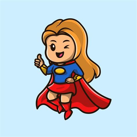 Cute Super Hero Girl Cartoon Vector Icon Illustration People Hero Icon