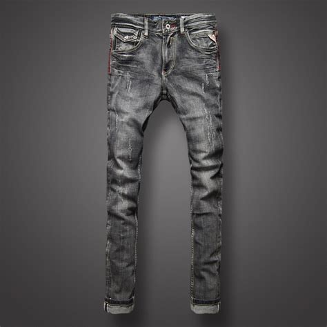 Black Gray Color Denim Mens Jeans High Quality Italian Style Retro