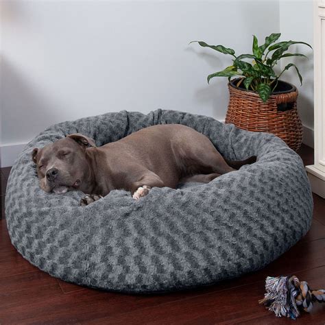 Furhaven Curly Fur Bolster Dog Bed Wremovable Cover Silver Frosting