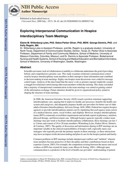 Pdf Exploring Interpersonal Communication In Hospice