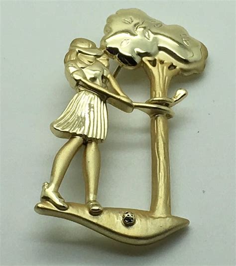ajc gold tone brooch pin woman lady golfer hitting tree golf etsy canada gold tones vintage