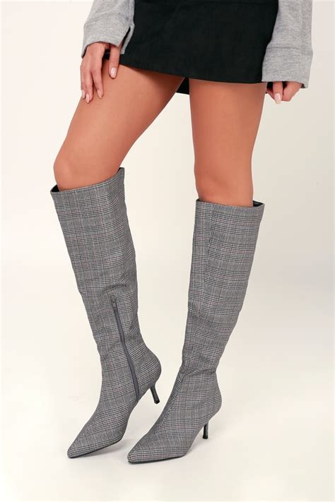 Chic Grey Plaid Boots Over The Knee Boots Knee High Boots