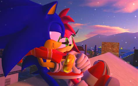 Sunset Snow Sonic And Amy Sonic Art Amy Rose