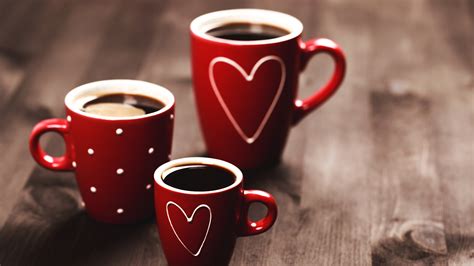 Wallpaper Red Cups Coffee Love Hearts 3840x2160 Uhd 4k Picture Image