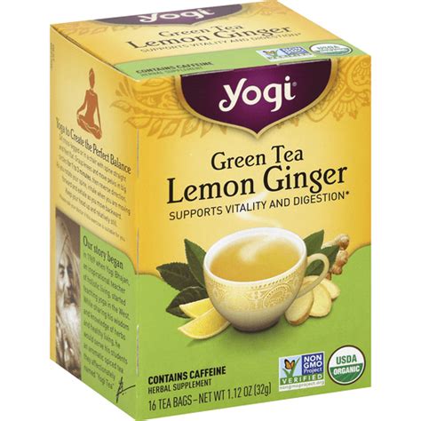yogi tea organic green tea lemon ginger caffeine 16 tea bags shop big john grocery