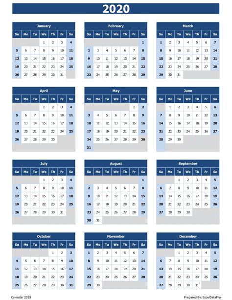 Year Calendar View 2020 Month Calendar Printable