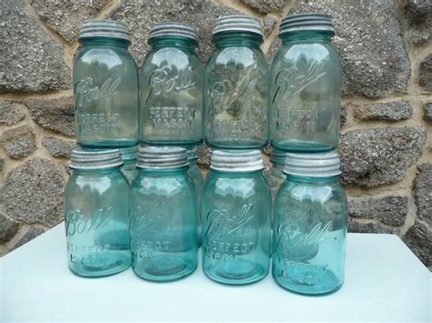 Vintage Blue Mason Jars 12 Ball Antique Jar Wedding Etsy Mason Jars