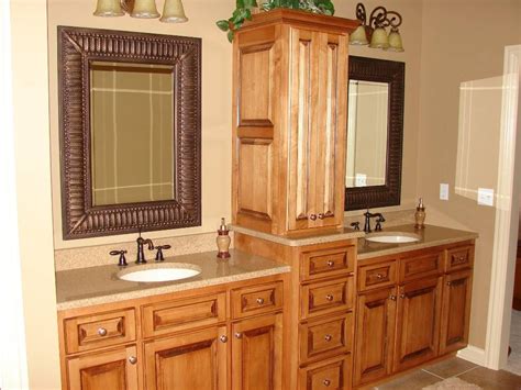 Also more than enough room in the center drawers and twin cabinets for other necessities. bathroom vanities with hutches | maple vanity with linen ...